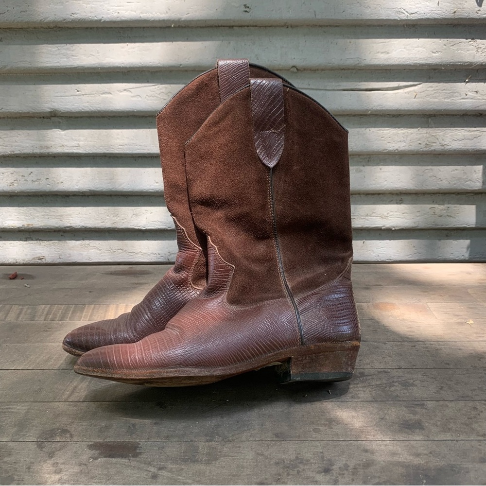 Vintage Brown Suede & Leather Cowboy Boots Size 6.5